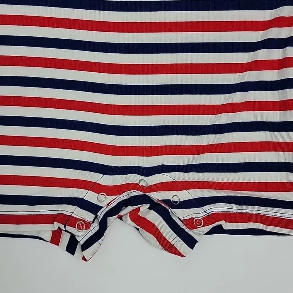 Kickee Pants Henley Romper in Print USA Stripe Red White Blue 3-6M‎ FLAWS